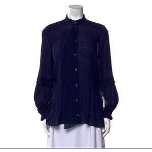 UEC Roland Mouret indigo blouse mock collar ruffled front size 4